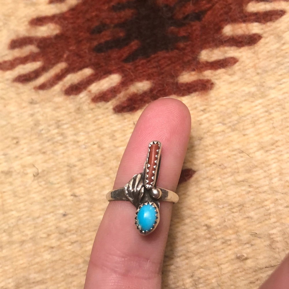 Coral and turquoise Native American ring